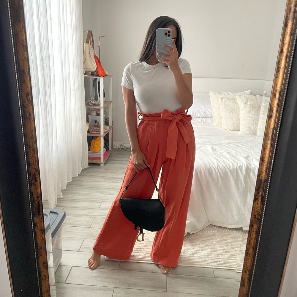 Urban Outfitters Orange High-Waist Wide-Leg Pants - Picture 3 of 4